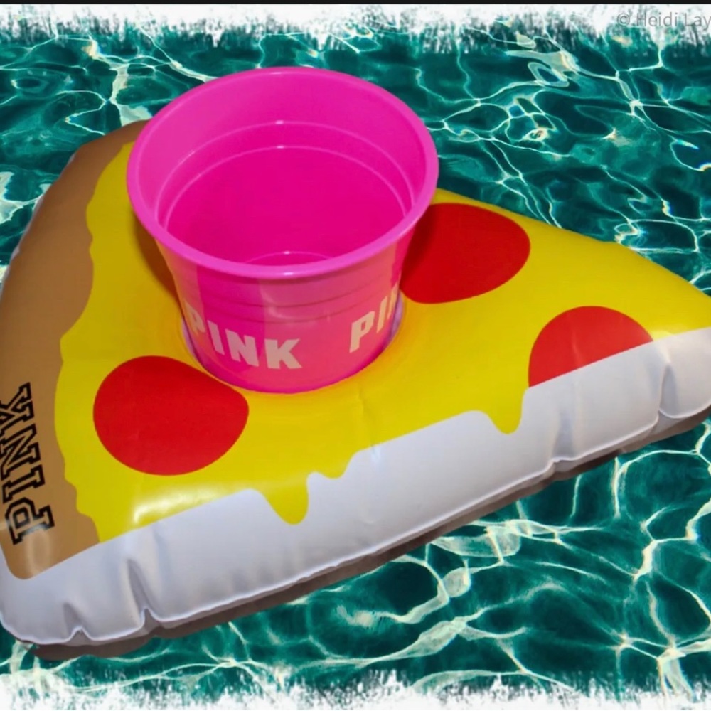 Victoria's Secret PINK Solo Cup & Inflatable Pizza Slice Koozie Pool Float NEW